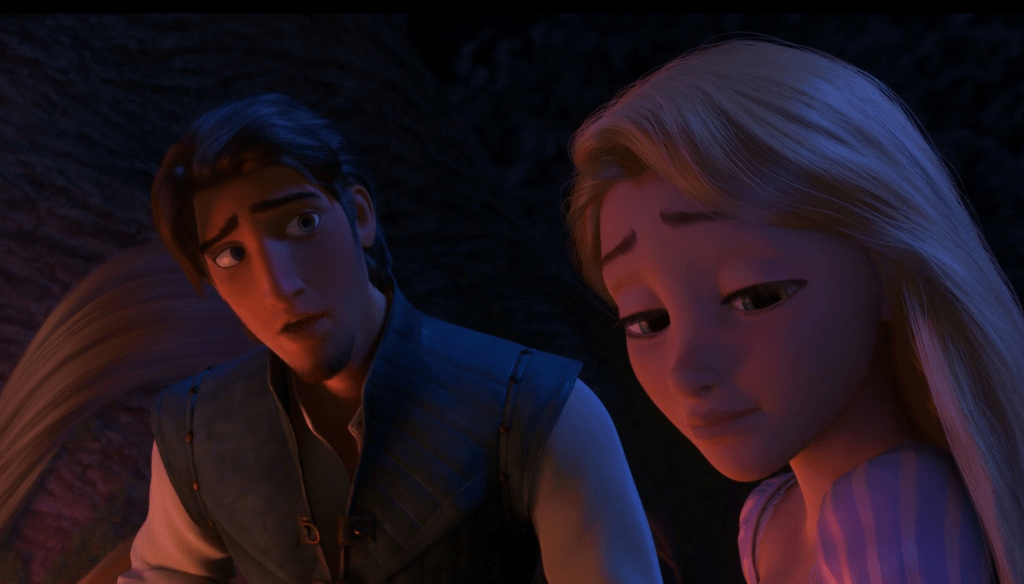 Rapunzel e Flynn in una scena del film Rapunzel (2010) L'intreccio della torre, il 50esimo classico disney