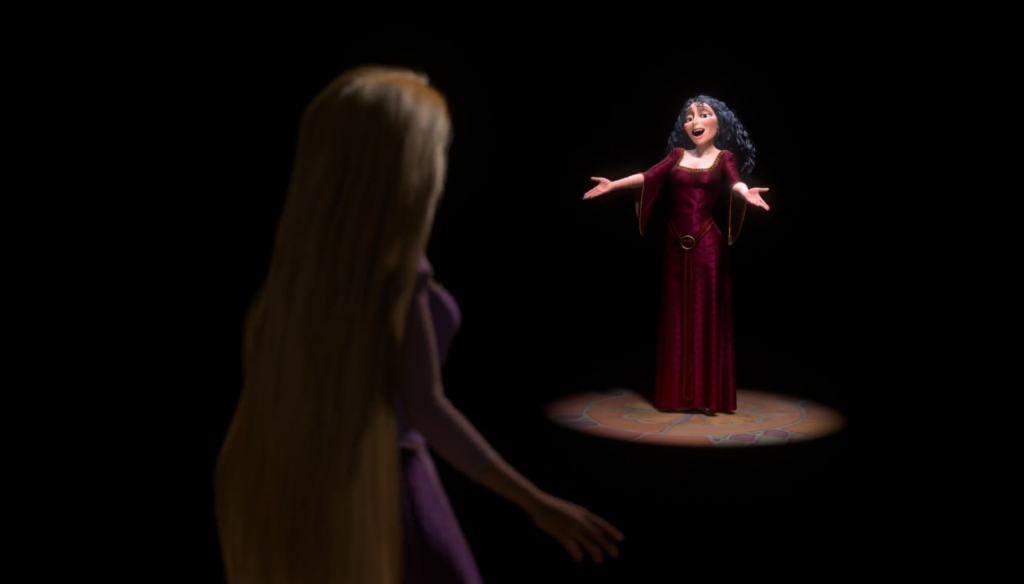 Madre Gothel e Rapunzel in una scena del film Rapunzel (2010) L'intreccio della torre, il 50esimo classico disney