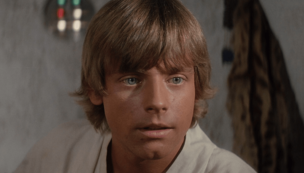 Mark Hamill in una scena del film Star Wars: Una nuova speranza (1977) diretto da George Lucas