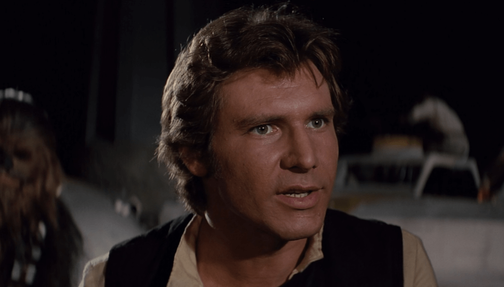 Harrison Ford in una scena del film Star Wars: Una nuova speranza (1977) diretto da George Lucas