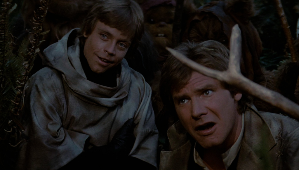 Mark Hamill e Harrison Ford in una scena del film Star Wars: Il ritorno dello Jedi (1983) diretto da 