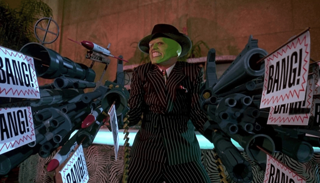 Jim Carrey in una scena del film The Mask (1994) diretto da Chuck Russell cult degli anni Novanta