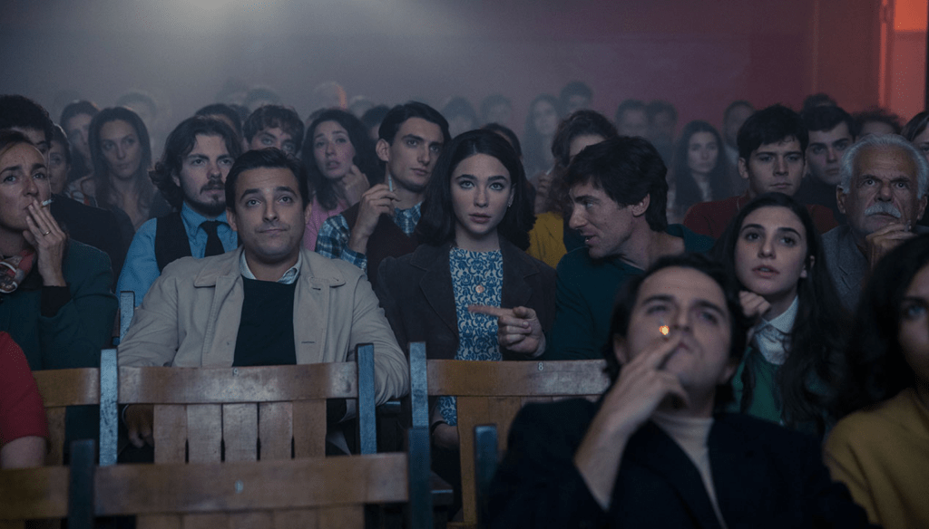 Matilda De Angelis e Elio Germano in una scena del film L'incredibile storia dell'Isola delle Rose (2020) Film Netflix di Sidney Sibilla