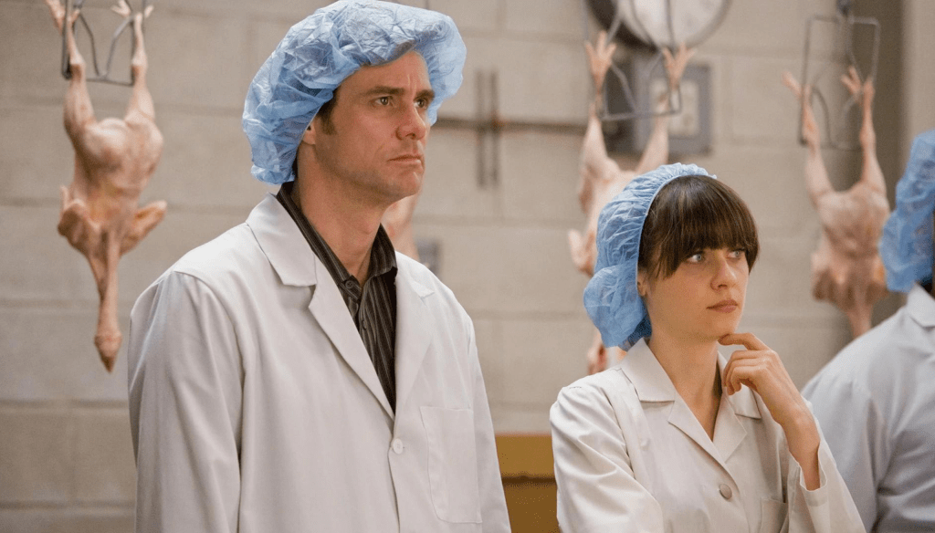 Jim Carrey e Zooey Deschanel in una scena di Yes Man (2008) per la regia di Peyton Reed 