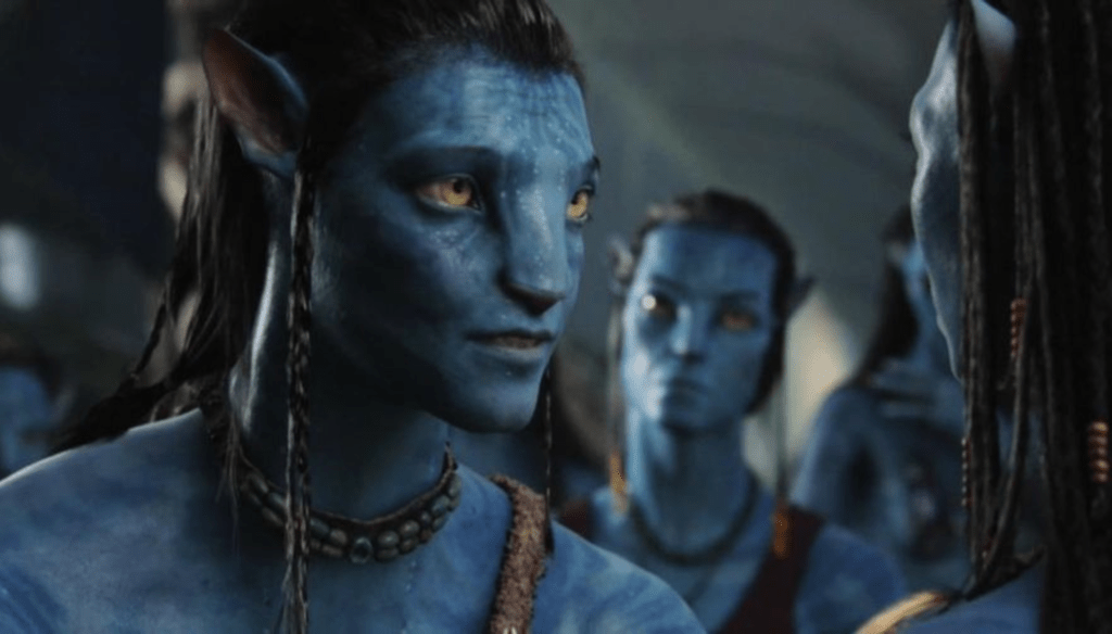 Zoe Saldana e Sam Worthington in una scena di Avatar (2009) di James Cameron