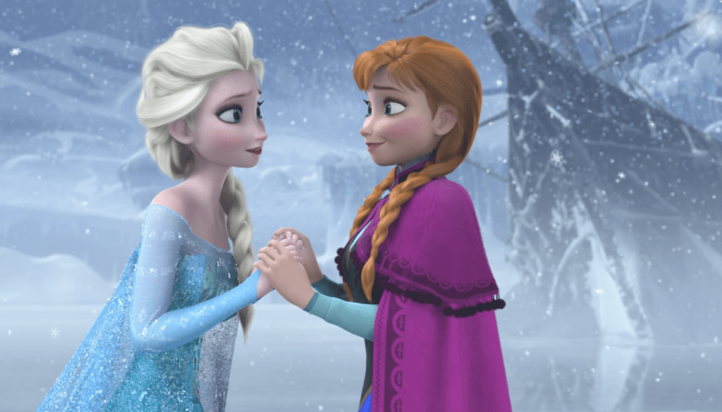 Anna (Kristen Bell) e Elsa (Idina Menzel) in una scena di Frozen (2013) di Chris Buck e Jennifer Lee 