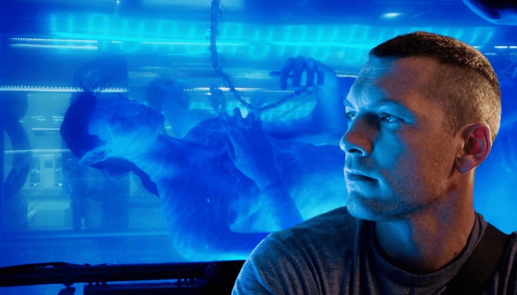 Sam Worthington in una scena di Avatar (2009) di James Cameron