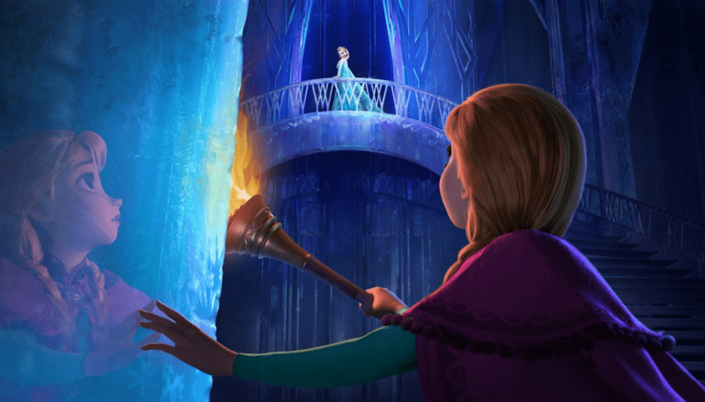 Anna (Kristen Bell) e Elsa (Idina Menzel) in una scena di Frozen (2013) di Chris Buck e Jennifer Lee 