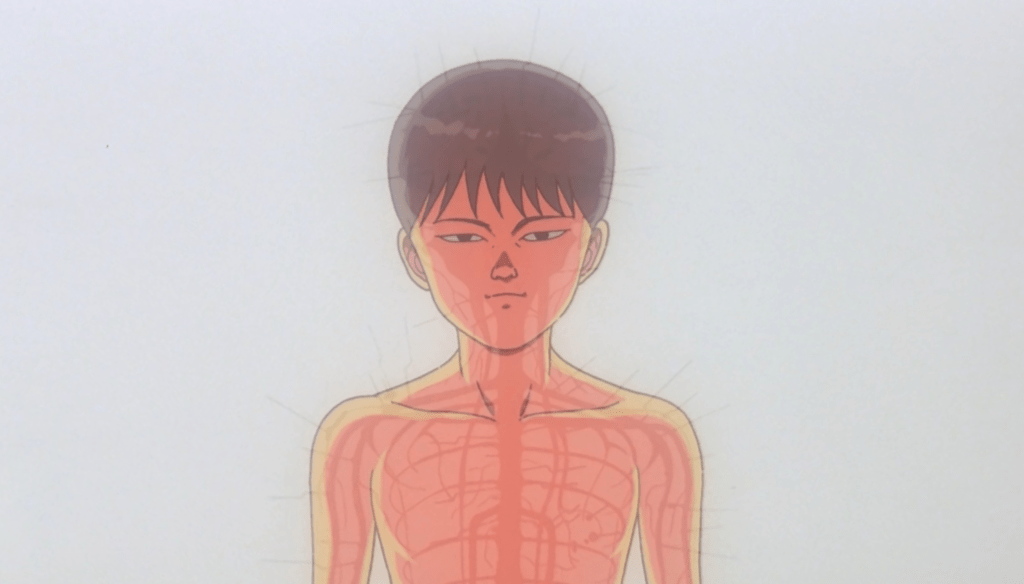 Akira in una scena di Akira (1988) di Katsuhiro Ōtomo 