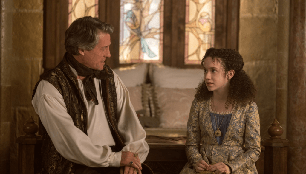 Chloe Coleman e Hugh Grant in una scena di  Dungeons & Dragons - L'onore dei ladri (2023) 