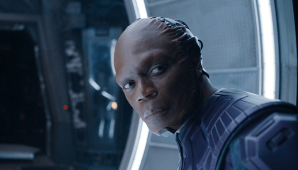 Chukwudi Iwuji  in una scena di Guardiani della Galassia Vol. 3 (2023) di James Gunn