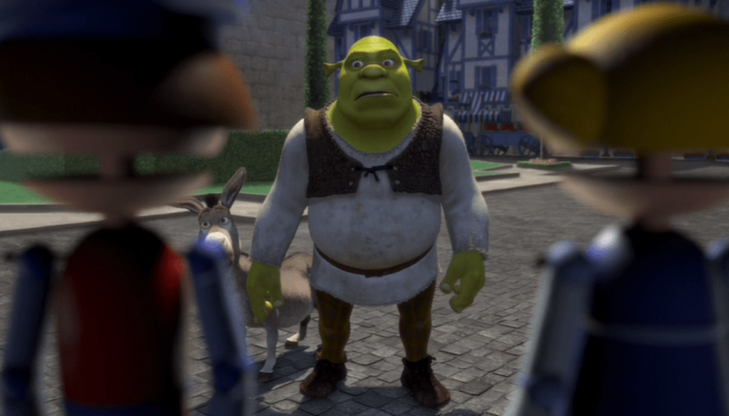 Shrek in una scena di Shrek (2001) di Andrew Adamson e Vicky Jenson