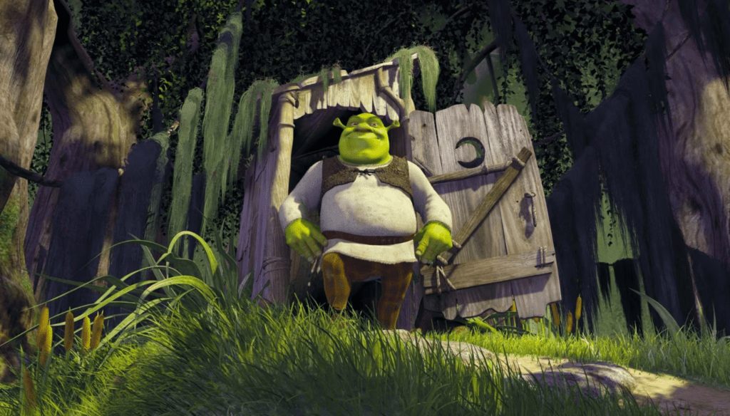 Shrek in una scena di Shrek (2001) di Andrew Adamson e Vicky Jenson