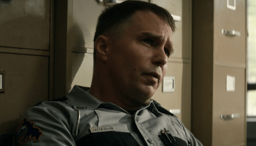 Sam Rockwell in una scena di Tre manifesti a Ebbing, Missouri (2017) di Martin McDonagh