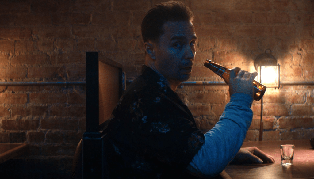 Sam Rockwell in una scena di Tre manifesti a Ebbing, Missouri (2017) di Martin McDonagh