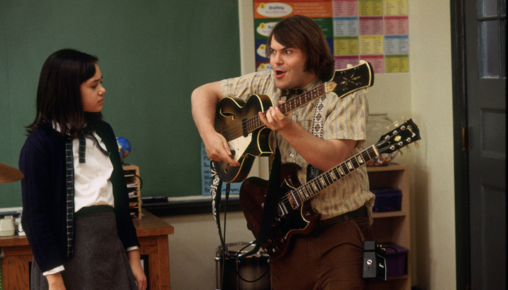 Jack Black e Rebecca Julia Brown in una scena di School of Rock (2003) di Richard Linklater