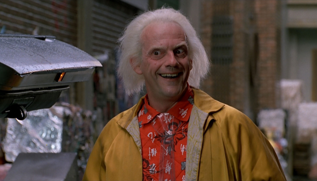 Christopher Lloyd in una scena di Back to the future Part II (1989) di Robert Zemeckis