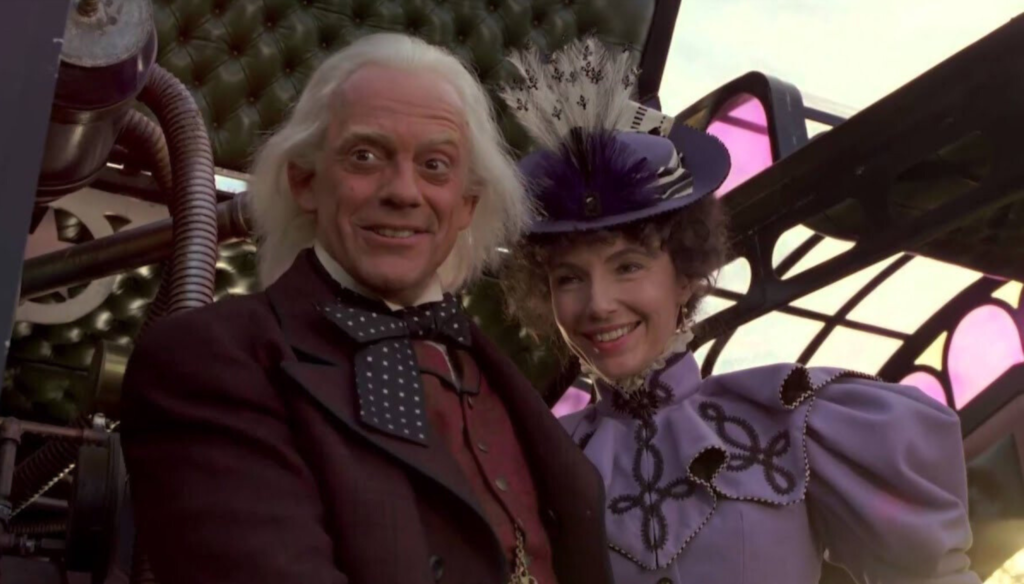 Christopher Lloyd (Doc) e Mary Steenburgen (Clara) in una scena di Back to the future Part III (1990) di Robert Zemeckis 