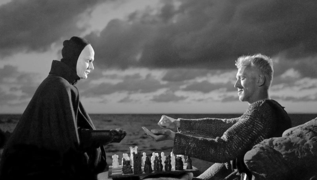 Bengt Ekerot e Max von Sydow in una scena de Il settimo sigillo (1957) di Ingmar Bergman