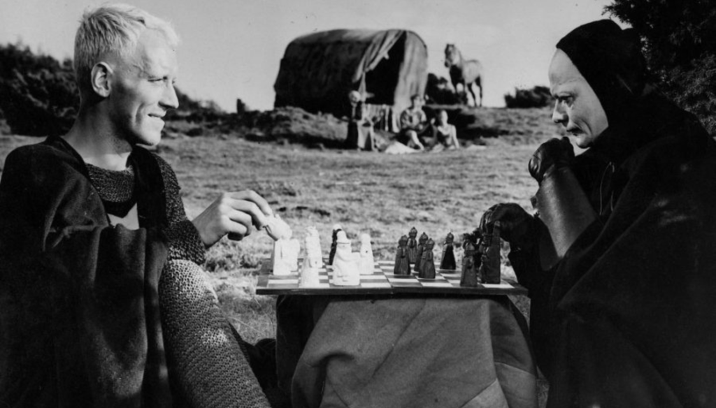 Max von Sydow e Bengt Ekerot in una scena de Il settimo sigillo (1957) di Ingmar Bergman
