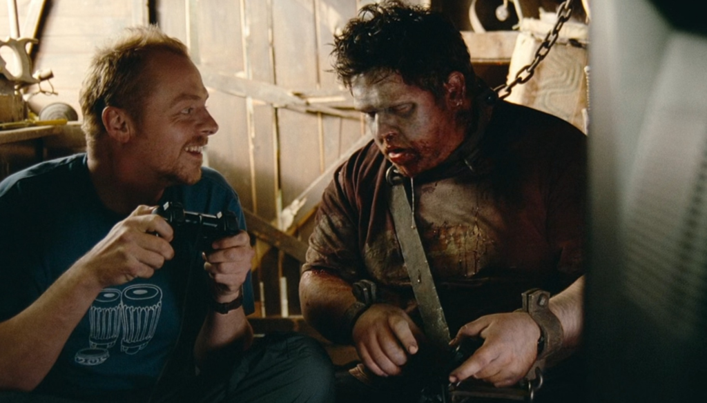 Simon Pegg e Nick Frost nel finale di Shaun of the dead (2004) o L'alba dei  morti dementi, primo capitolo della Trilogia del Cornetto di Edward Wright