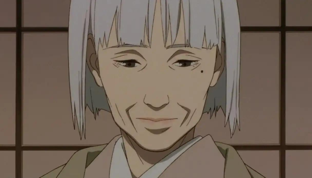 Chiyoko Fujiwara vecchia in una scena di Millennium Actress (2001) di Satoshi Kon