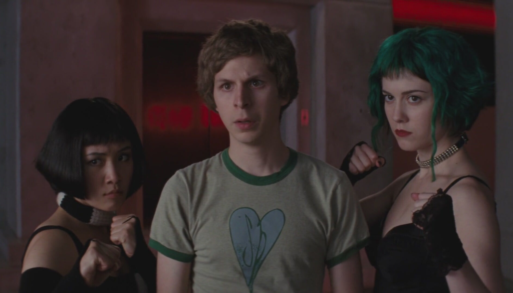 Michael Cera, Mary Elizabeth Winstead e Ellen Wong in una scena di Scott Pilgrim vs The World (2010) di Edward Wright