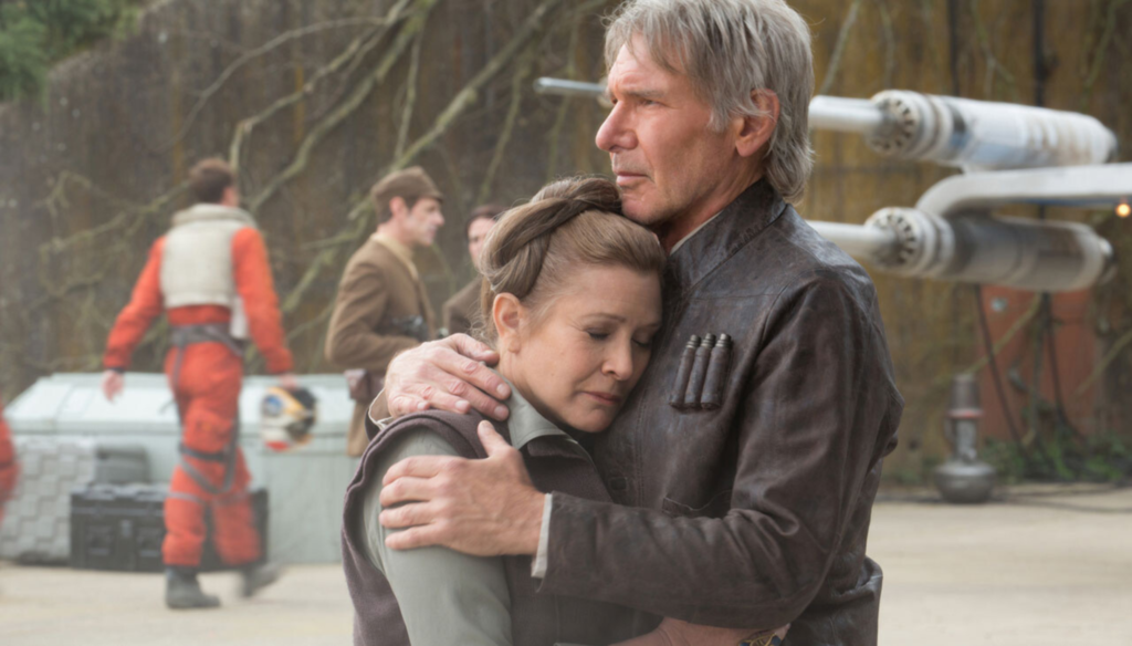 Harrison Ford e Carrie Fisher in una scena di Star Wars - Il risveglio della Forza (2015) di J.J. Abrams